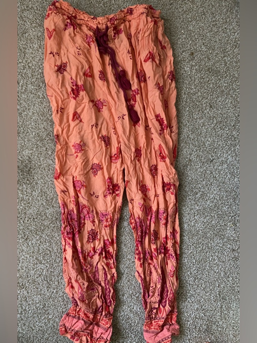 Anthropologie Peach Floral Smocked Waist Pants/Pajamas lightweight size XS Women